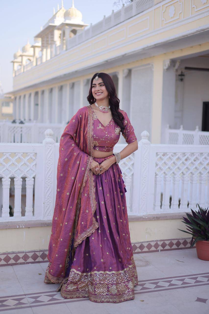 KA 5066 Silk Purple Fancy lehenga choli supplier in Surat